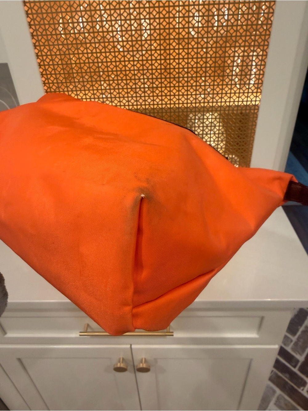 Longchamp Orange Tote Bag with Brown Trim - Classic Women's Shoulder Bag - Picture 8 of 13